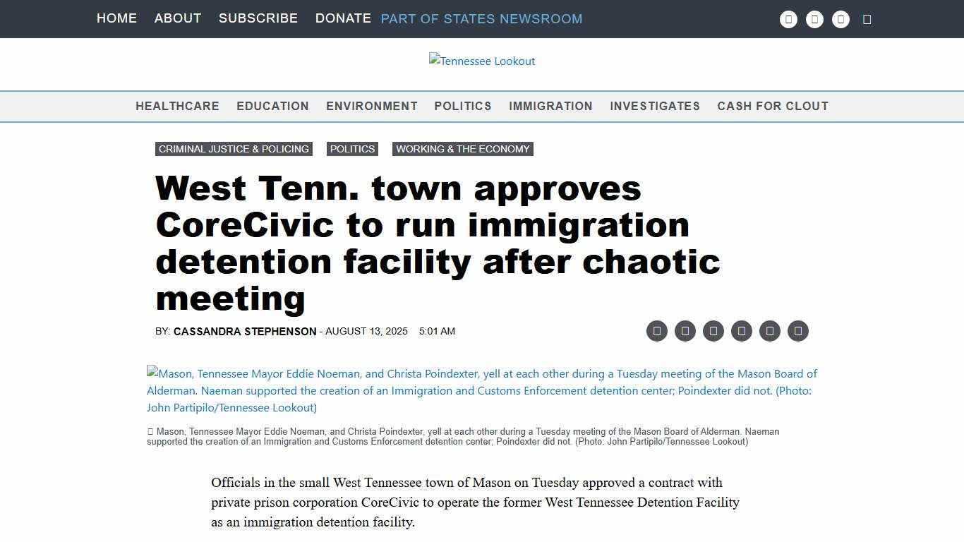 West Tenn. town approves CoreCivic to run immigration detention facility after chaotic meeting • Tennessee Lookout