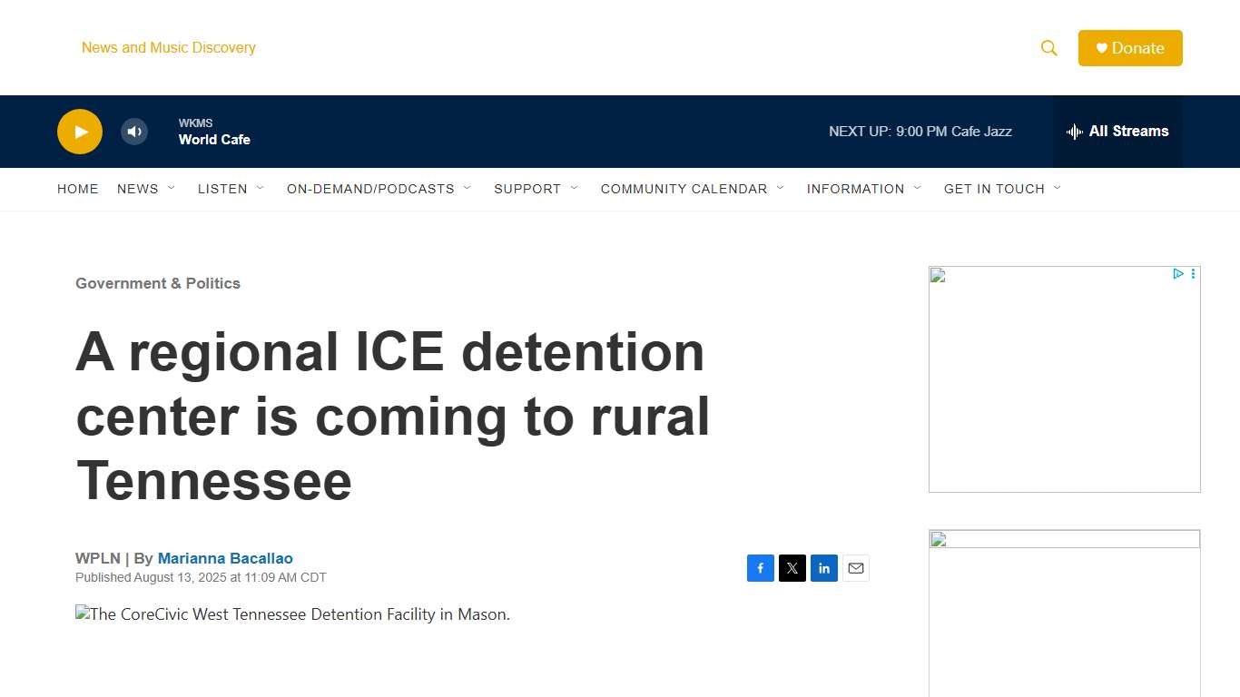 A regional ICE detention center is coming to rural Tennessee WKMS