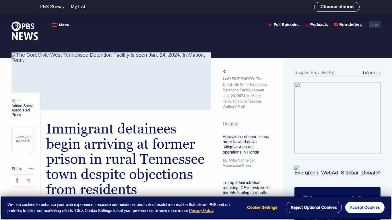 Immigrant detainees begin arriving at former prison in rural Tennessee town despite objections from residents PBS News